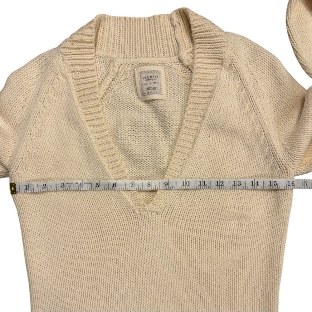 Vintage Old Navy Womens Pullover Sweater Cream Deep V-Neck Long Sleeve Sz M - Picture 5 of 7